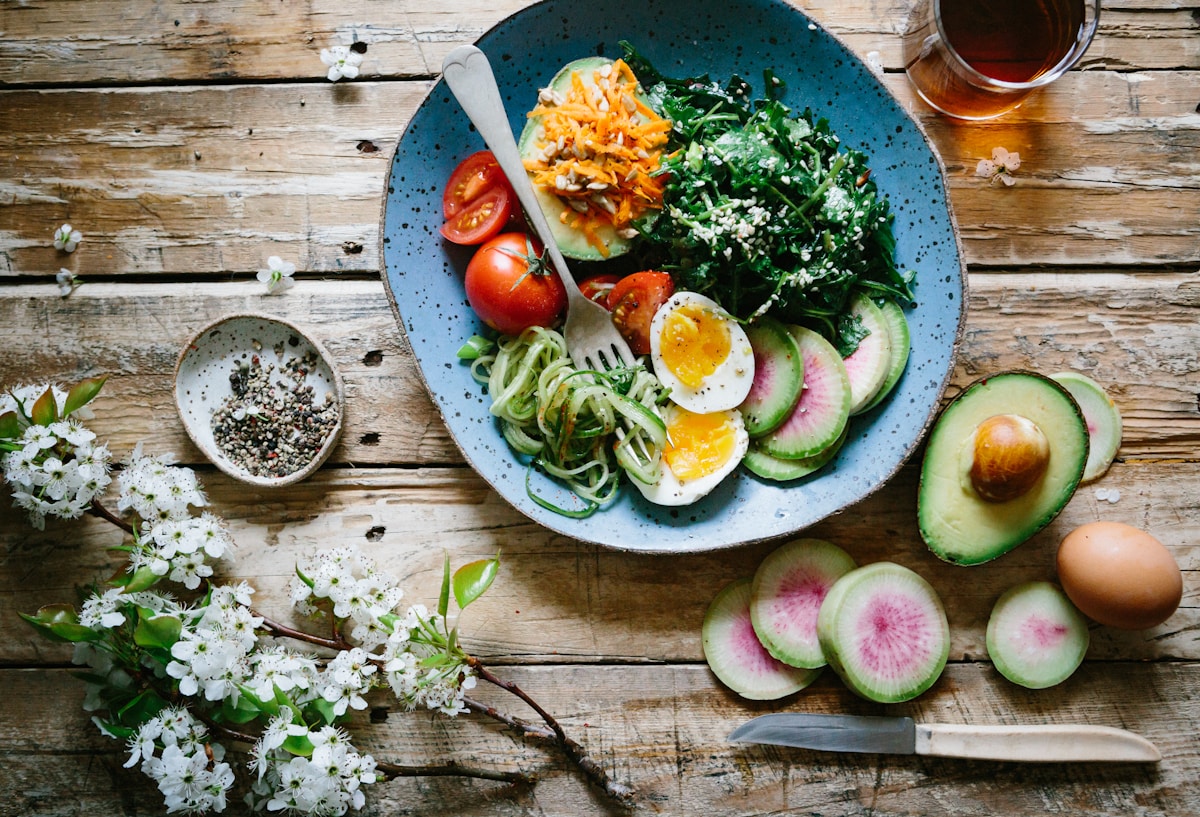 Beautiful keto plate with grilled fish and vegetables